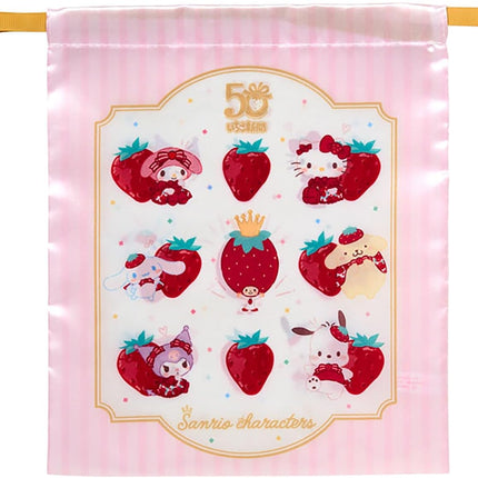 Sanrio Original Drawstring Bag 2 Pieces Set Strawberry Newspaper 50th Anniversary Pouch Organizer